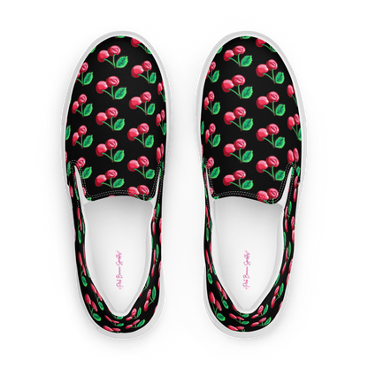 Cherry Vulvas (black) -Women’s slip-on canvas sneakers