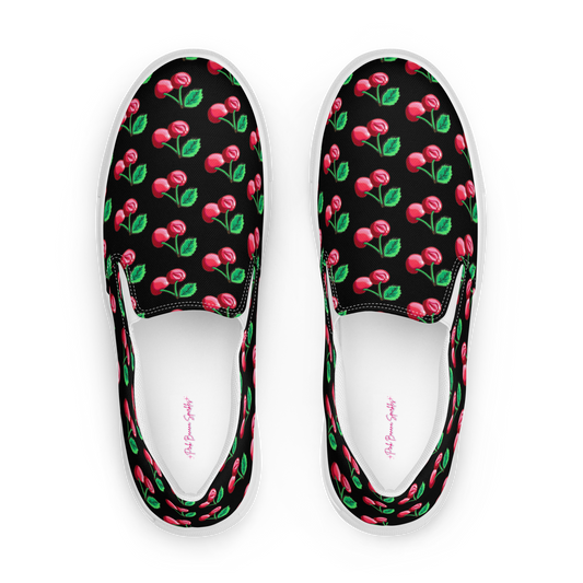 Cherry Vulvas (black) -Women’s slip-on canvas sneakers
