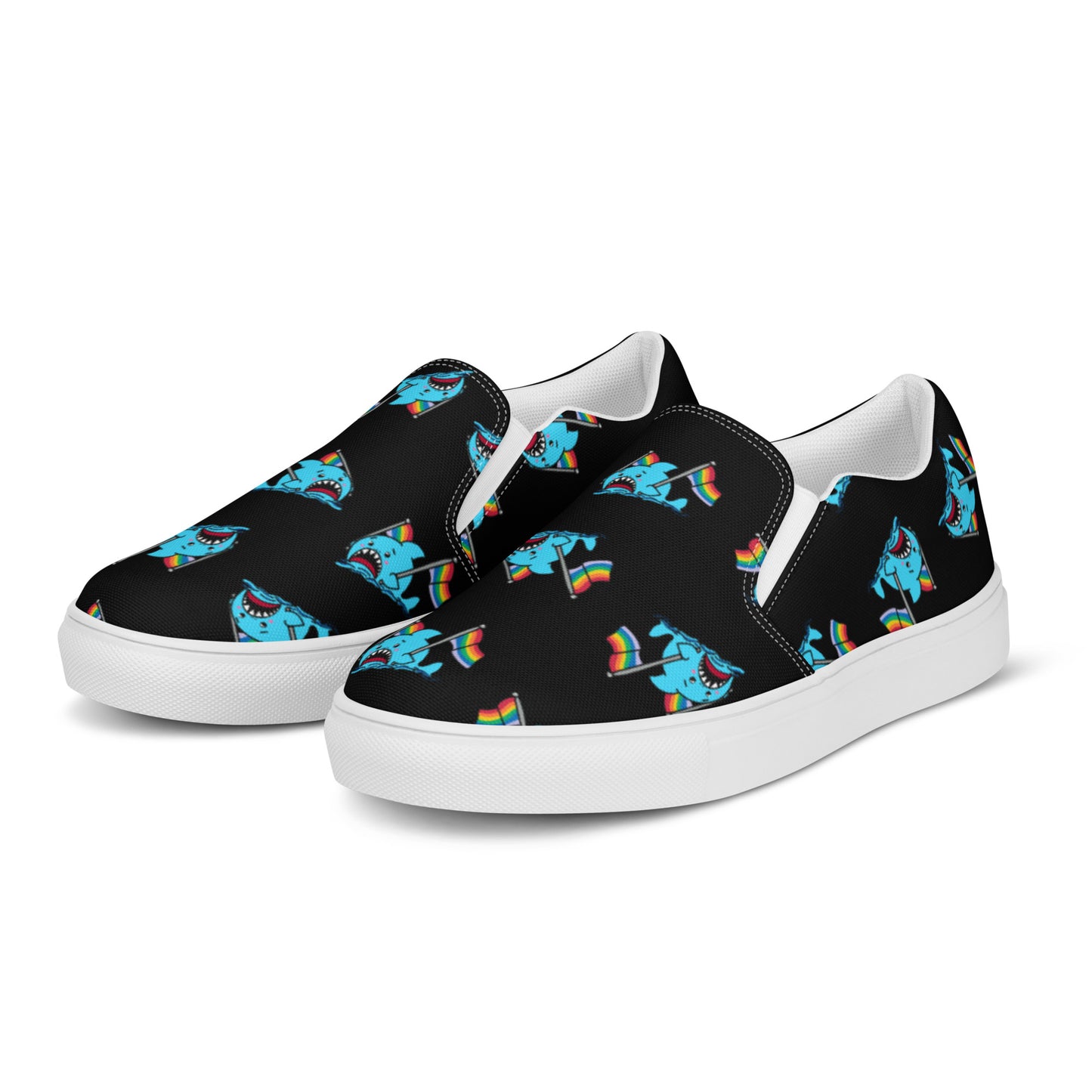 Anxious Shark Goes to Pride- Women's Slip on Sneakers