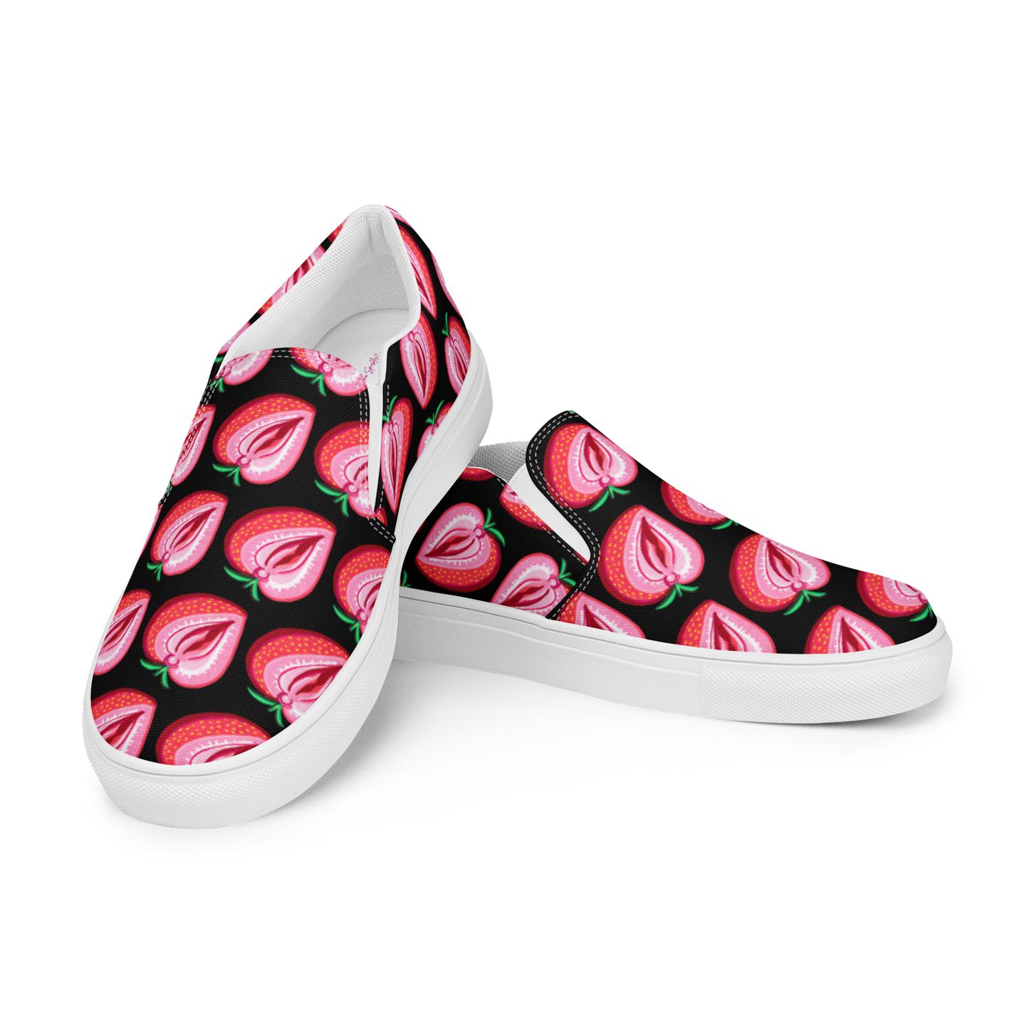 Strawberry Vulva, Women’s Slip-On Canvas Sneakers (black)