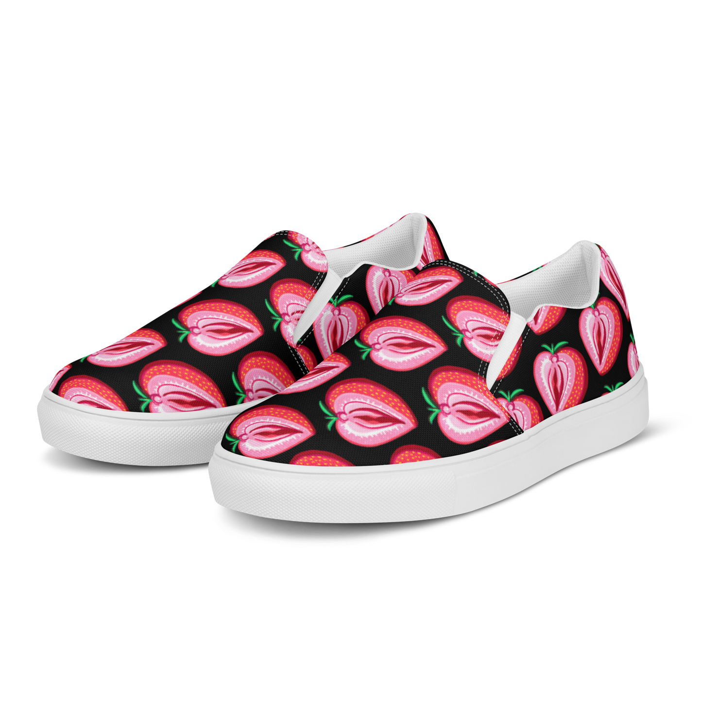 Strawberry Vulva, Women’s Slip-On Canvas Sneakers (black)