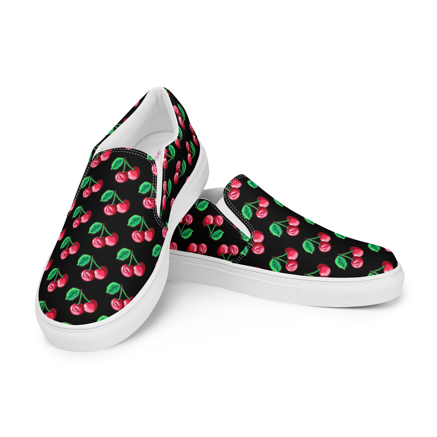 Cherry Vulvas (black) -Women’s slip-on canvas sneakers