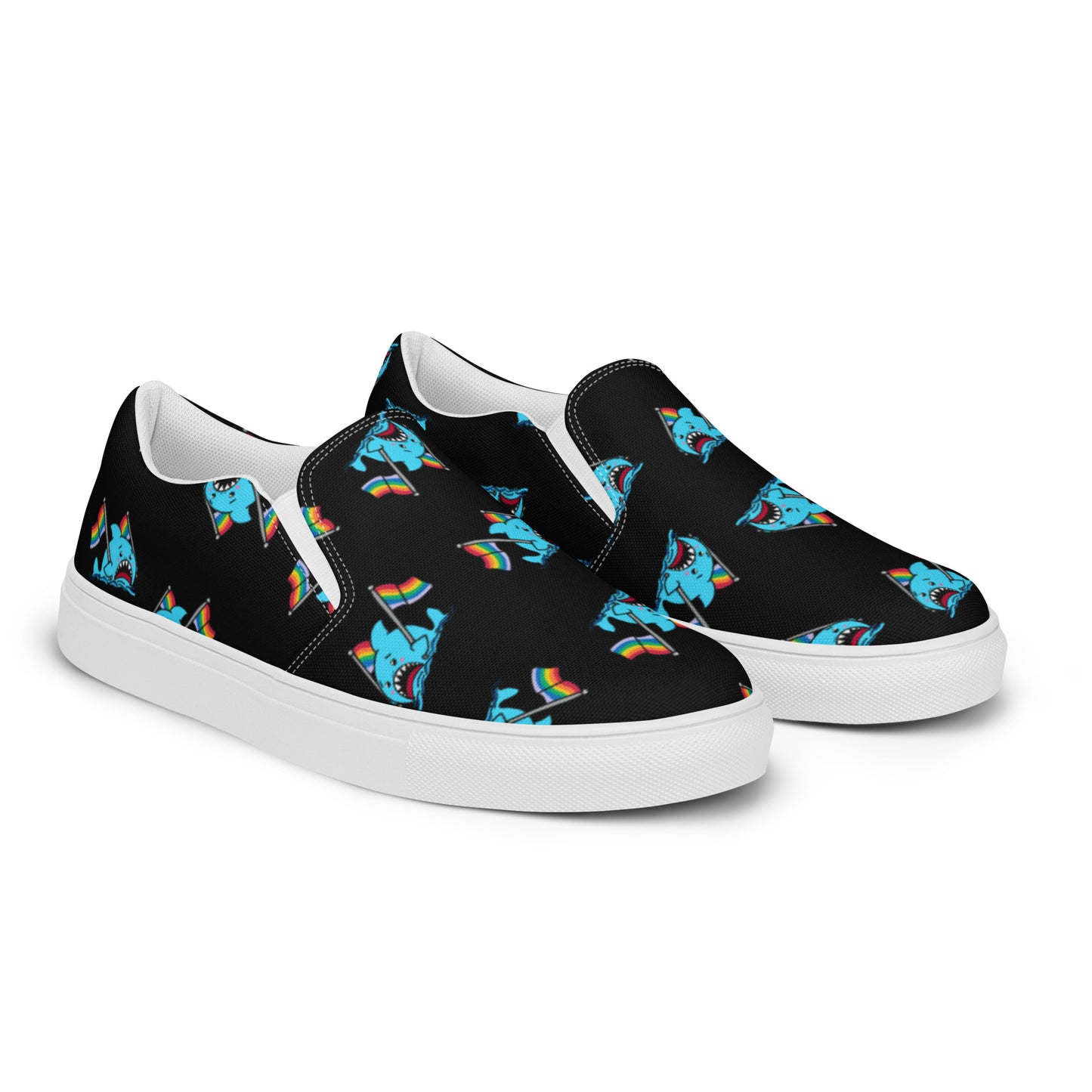 Anxious Shark Goes to Pride- Women's Slip on Sneakers
