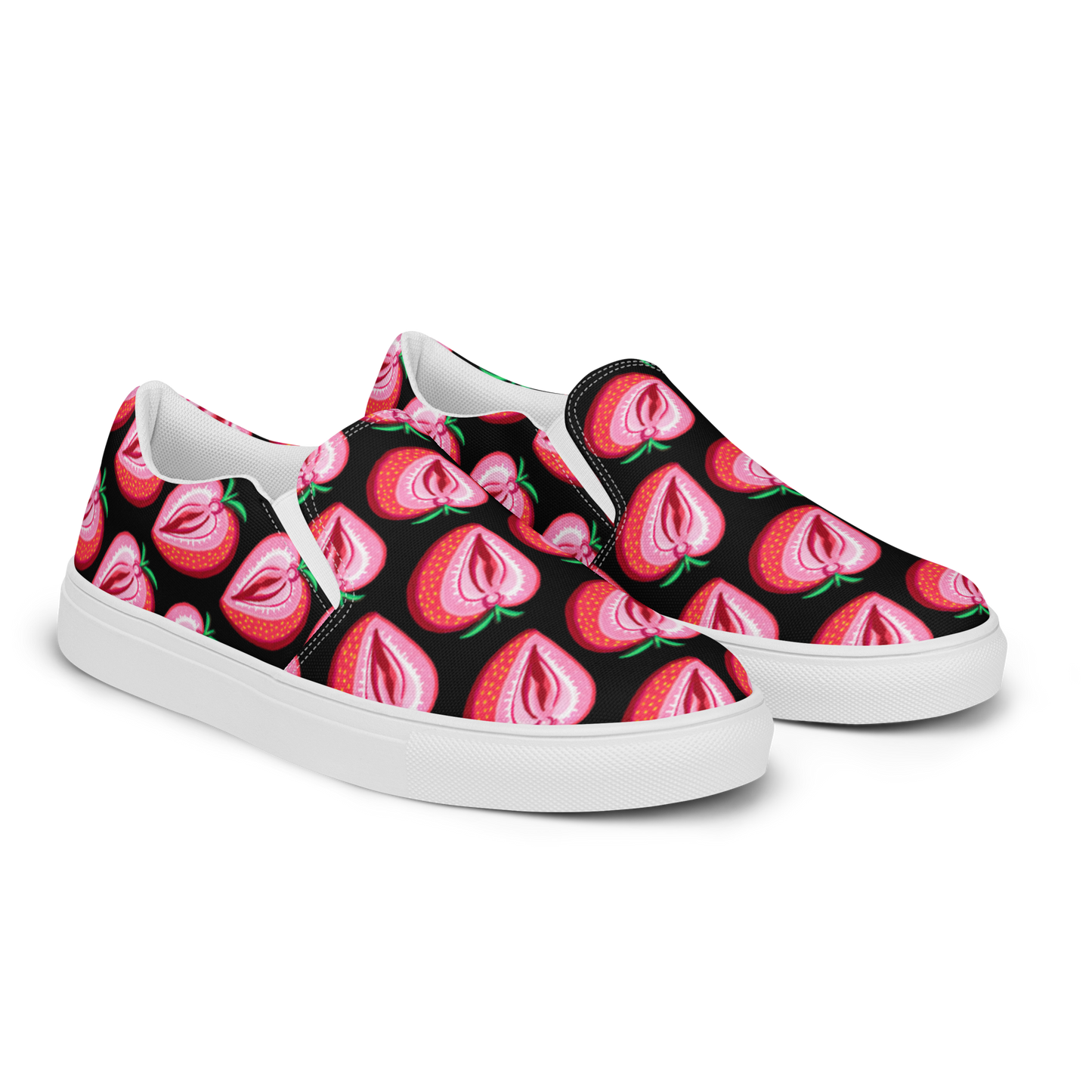 Strawberry Vulva, Women’s Slip-On Canvas Sneakers (black)