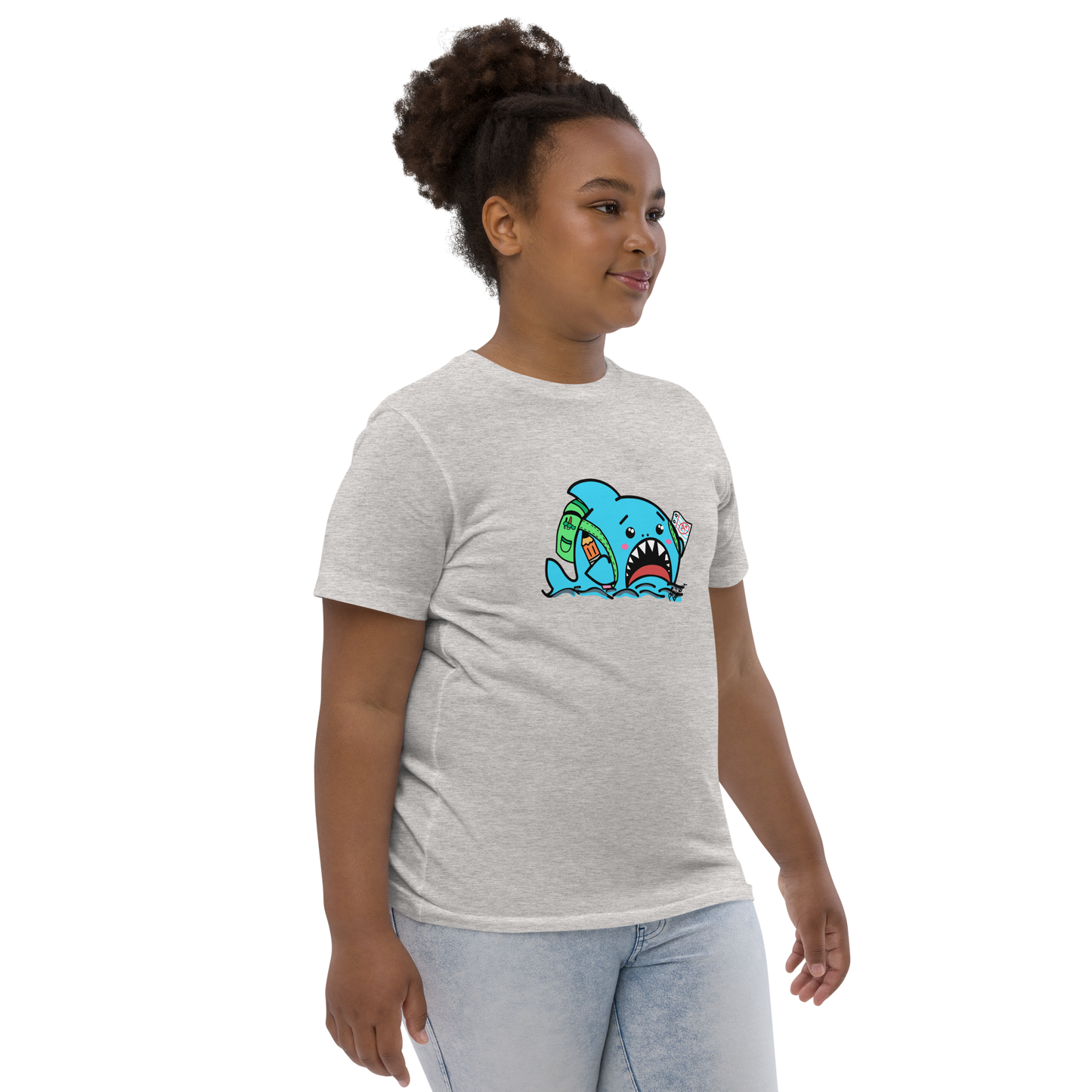 Anxious Shark Goes to School- Genderless Youth jersey t-shirt