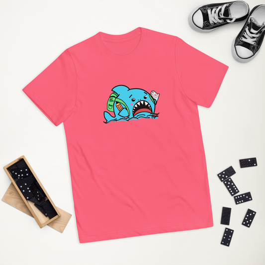 Anxious Shark Goes to School- Genderless Youth jersey t-shirt