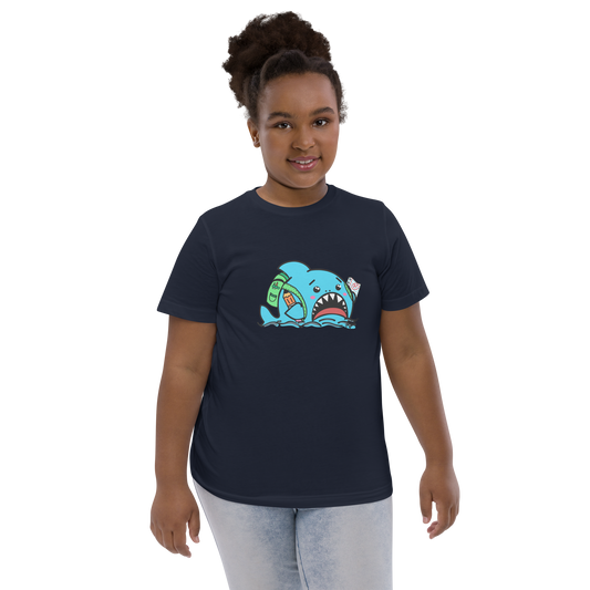 Anxious Shark Goes to School- Genderless Youth jersey t-shirt