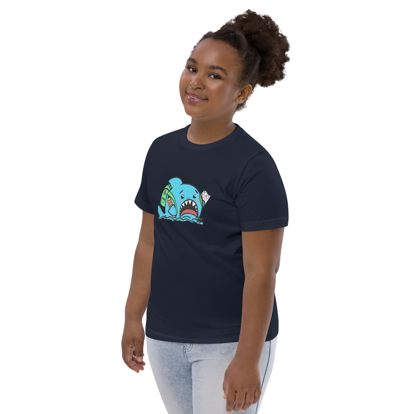 Anxious Shark Goes to School- Genderless Youth jersey t-shirt