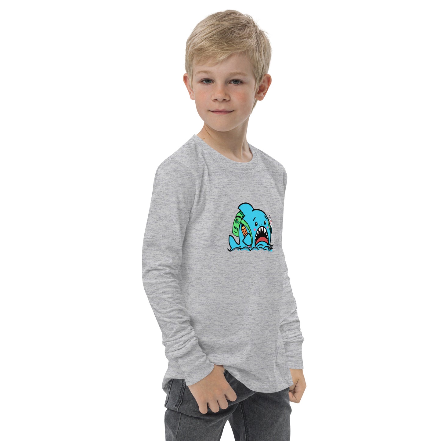 Anxious Shark Goes to School- Genderless Youth long sleeve tee