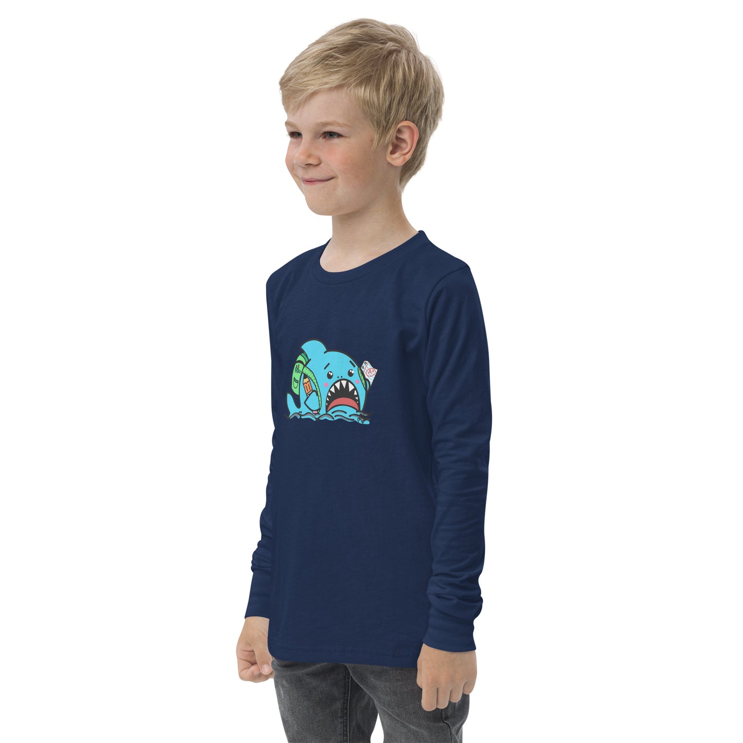 Anxious Shark Goes to School- Genderless Youth long sleeve tee