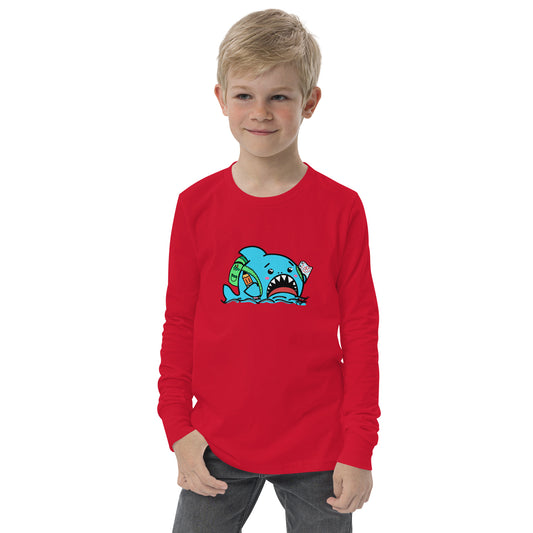 Anxious Shark Goes to School- Genderless Youth long sleeve tee