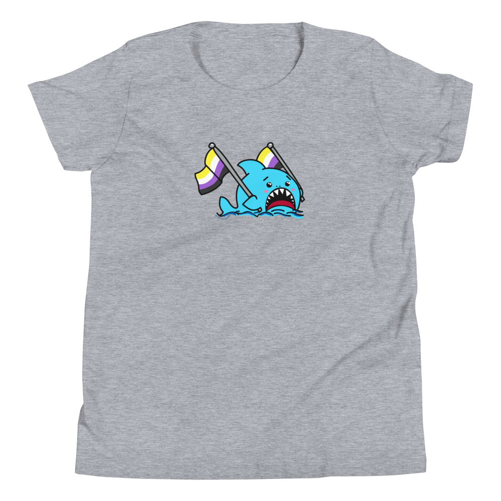 Anxious Shark Celebrates Pride! Non-Binary Flag- Genderless Youth Short Sleeve T-Shirt