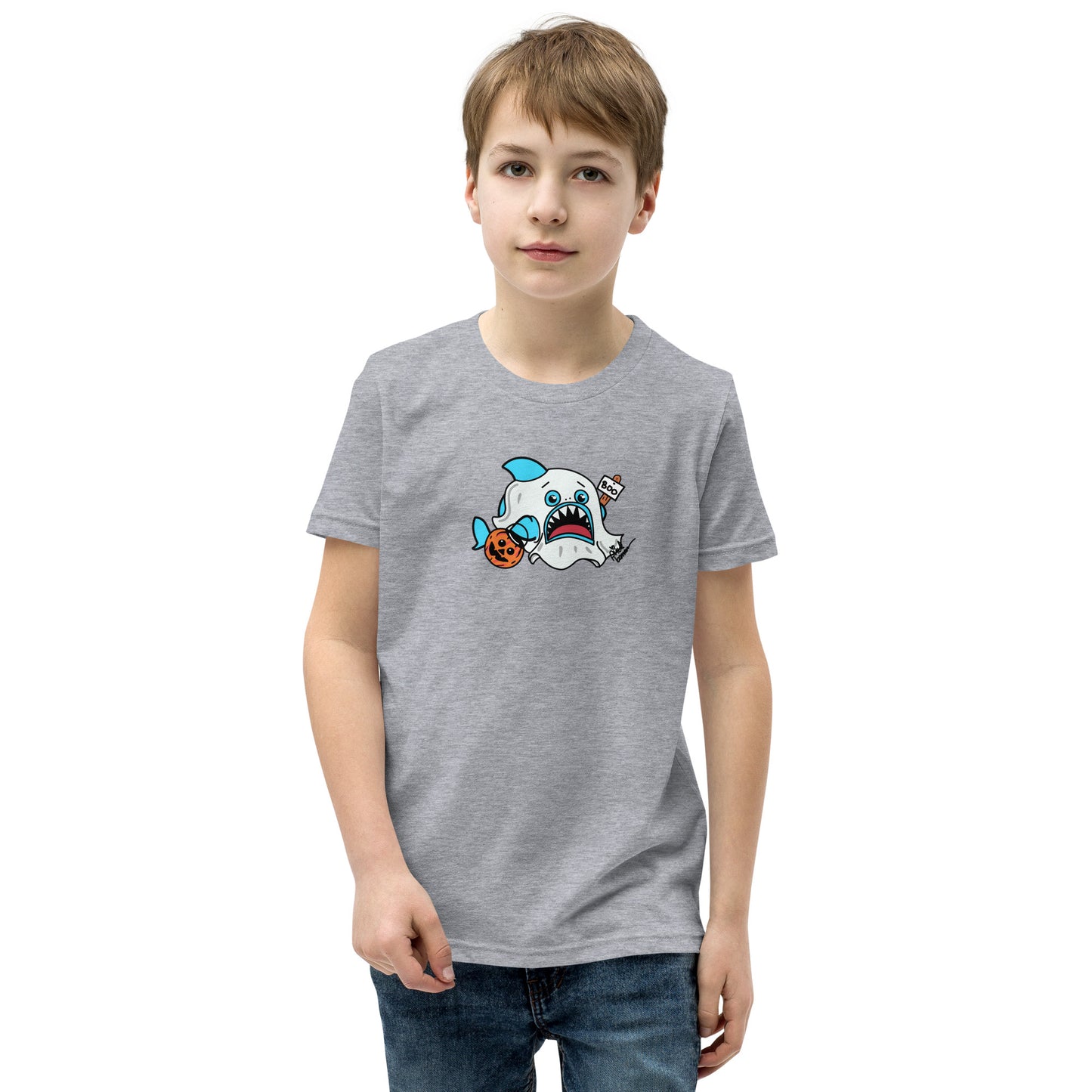 Halloween Sharks- Ghost Shark Genderless Youth Short Sleeve T-Shirt