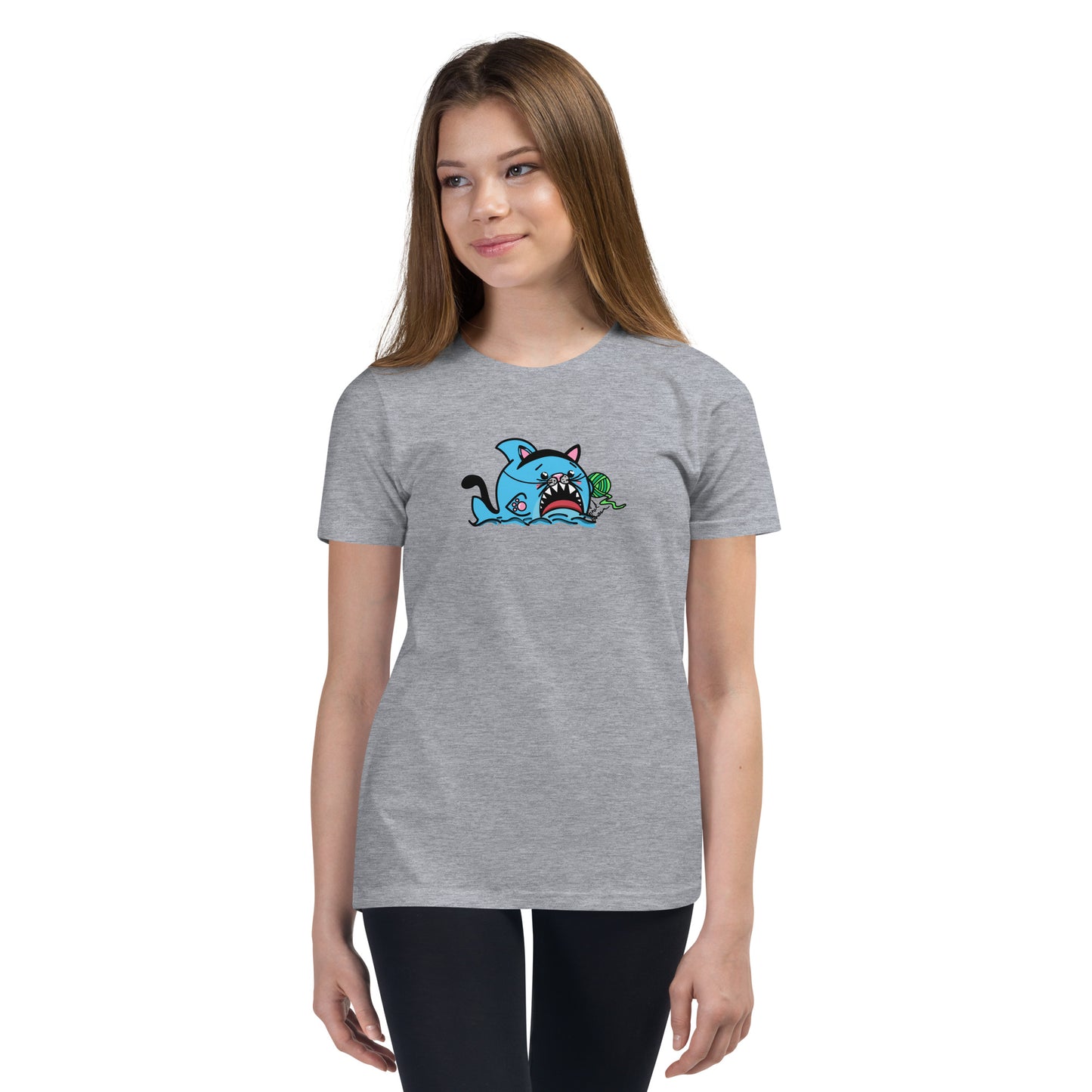Halloween Sharks- Kitty Shark Genderless Youth Short Sleeve T-Shirt