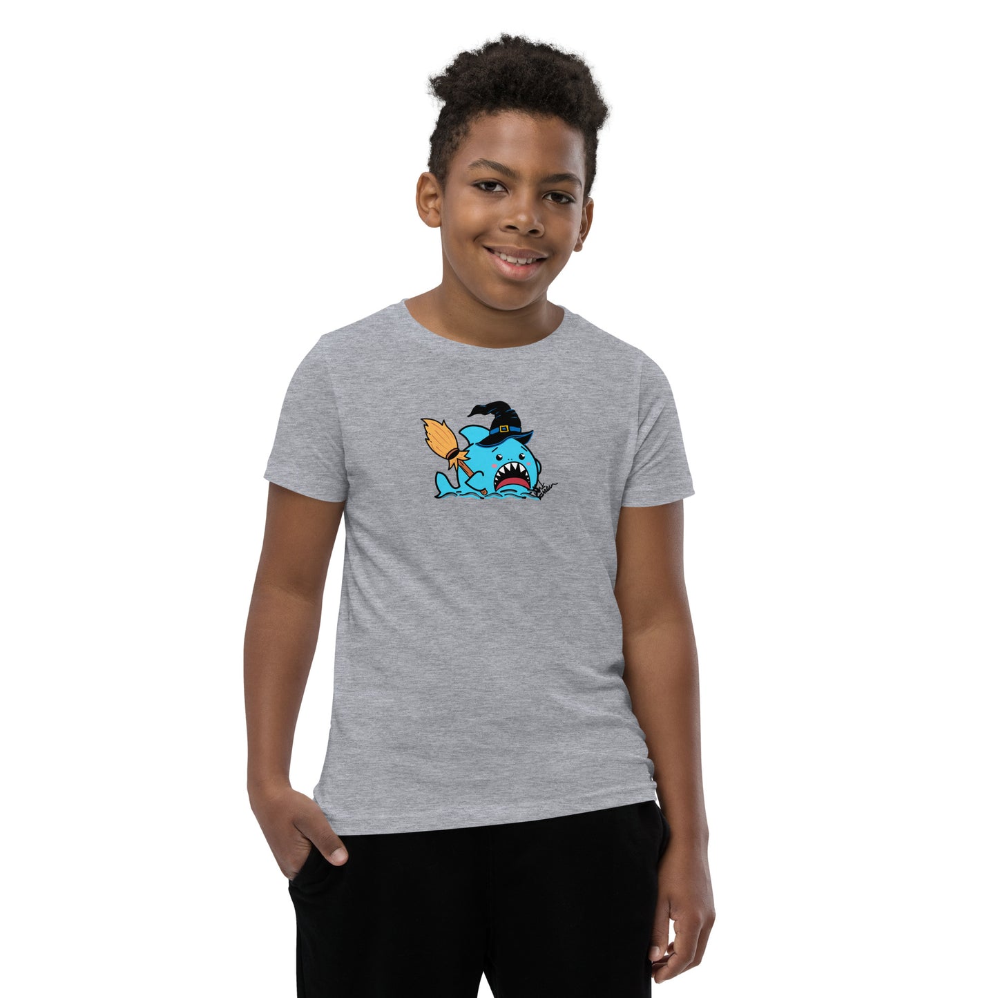 Halloween Sharks- Witch Shark Genderless Youth Short Sleeve T-Shirt
