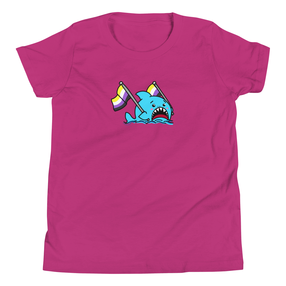 Anxious Shark Celebrates Pride! Non-Binary Flag- Genderless Youth Short Sleeve T-Shirt
