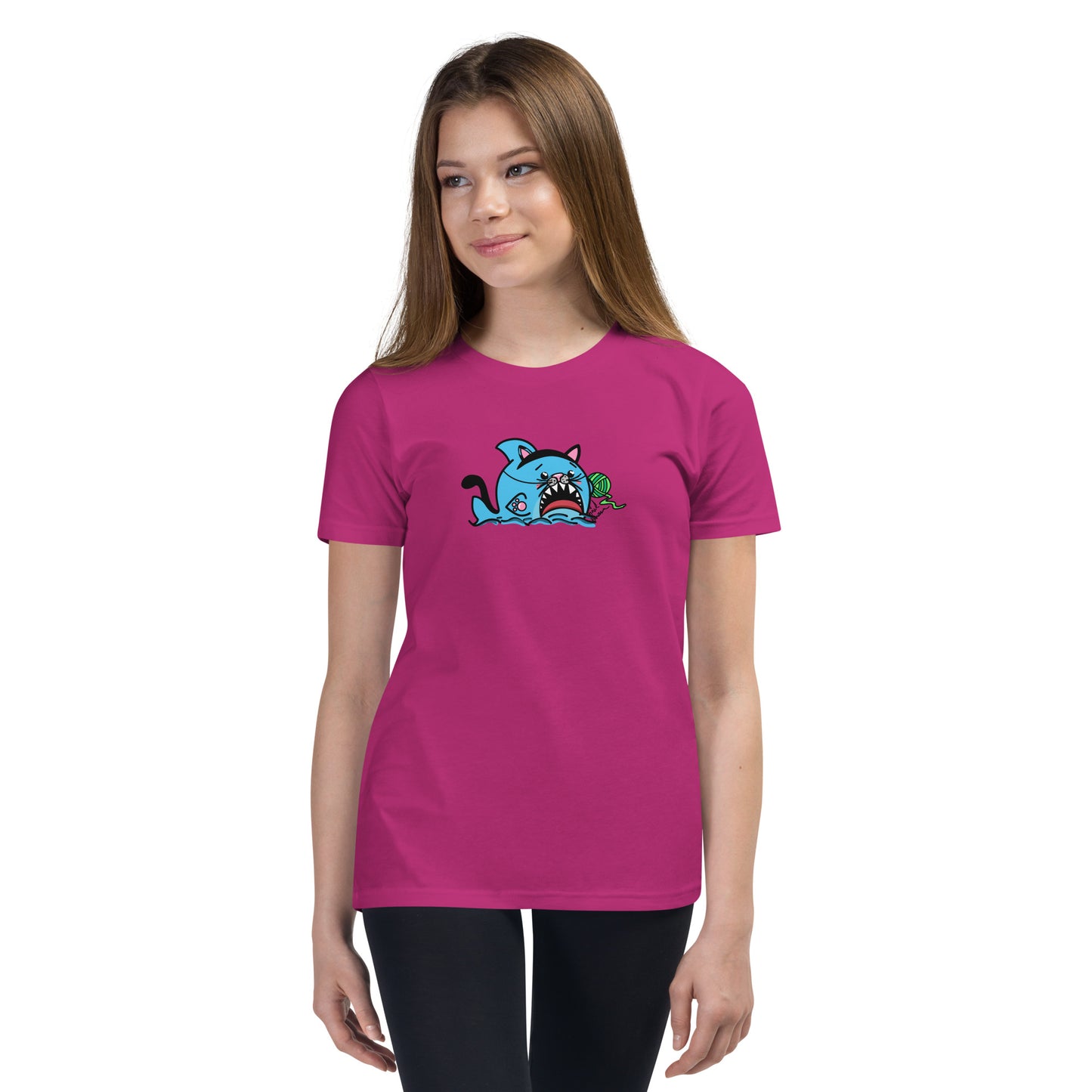 Halloween Sharks- Kitty Shark Genderless Youth Short Sleeve T-Shirt