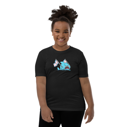 Anxious Shark Celebrates Pride! Trans Flag-Youth Short Sleeve T-Shirt