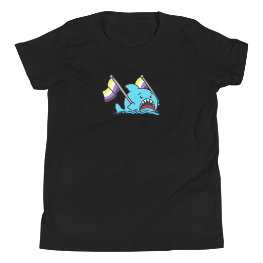 Anxious Shark Celebrates Pride! Non-Binary Flag- Genderless Youth Short Sleeve T-Shirt