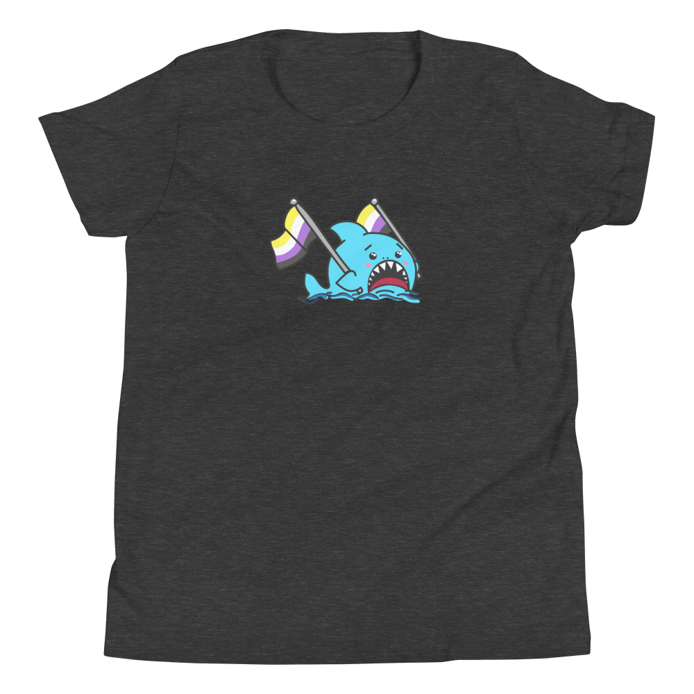 Anxious Shark Celebrates Pride! Non-Binary Flag- Genderless Youth Short Sleeve T-Shirt