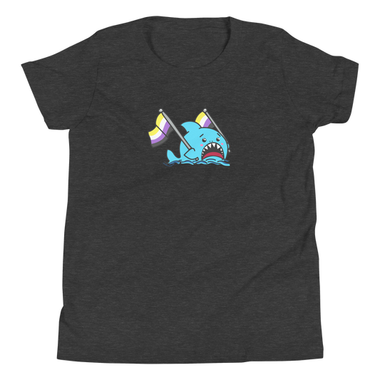 Anxious Shark Celebrates Pride! Non-Binary Flag- Genderless Youth Short Sleeve T-Shirt