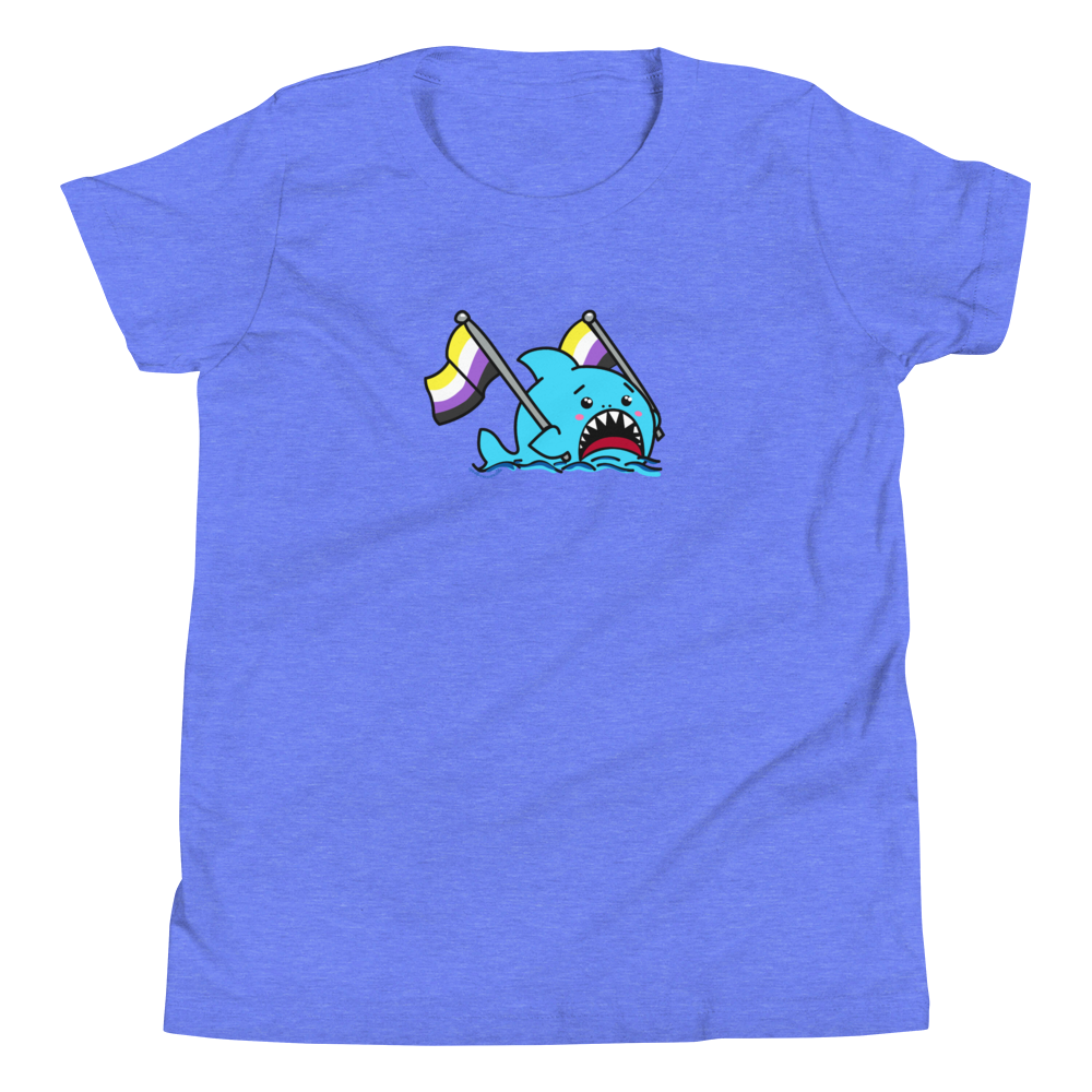 Anxious Shark Celebrates Pride! Non-Binary Flag- Genderless Youth Short Sleeve T-Shirt