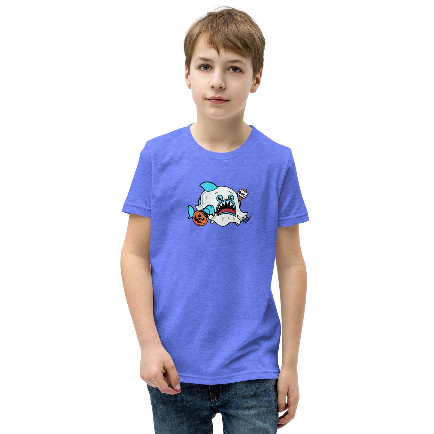 Halloween Sharks- Ghost Shark Genderless Youth Short Sleeve T-Shirt