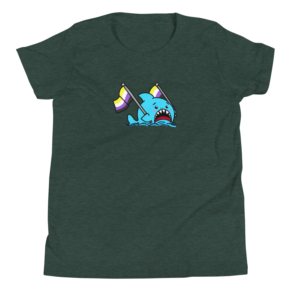 Anxious Shark Celebrates Pride! Non-Binary Flag- Genderless Youth Short Sleeve T-Shirt