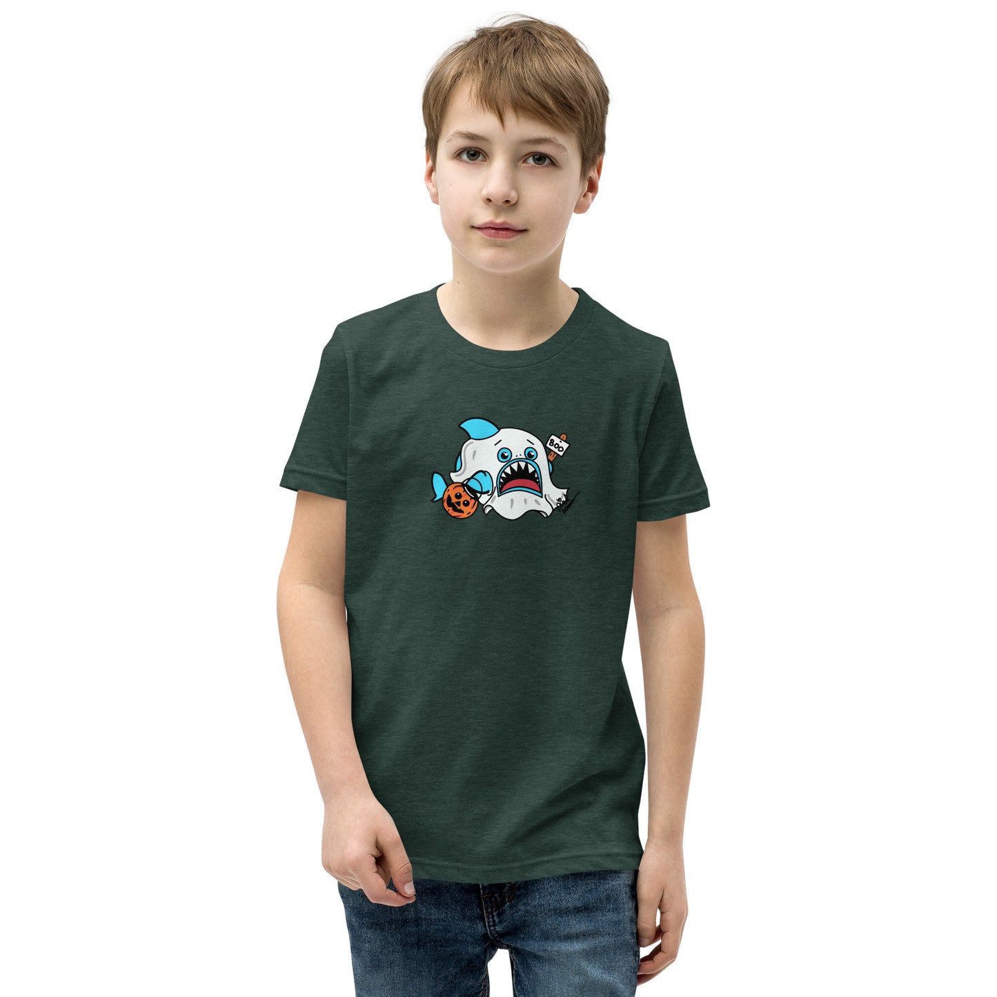 Halloween Sharks- Ghost Shark Genderless Youth Short Sleeve T-Shirt