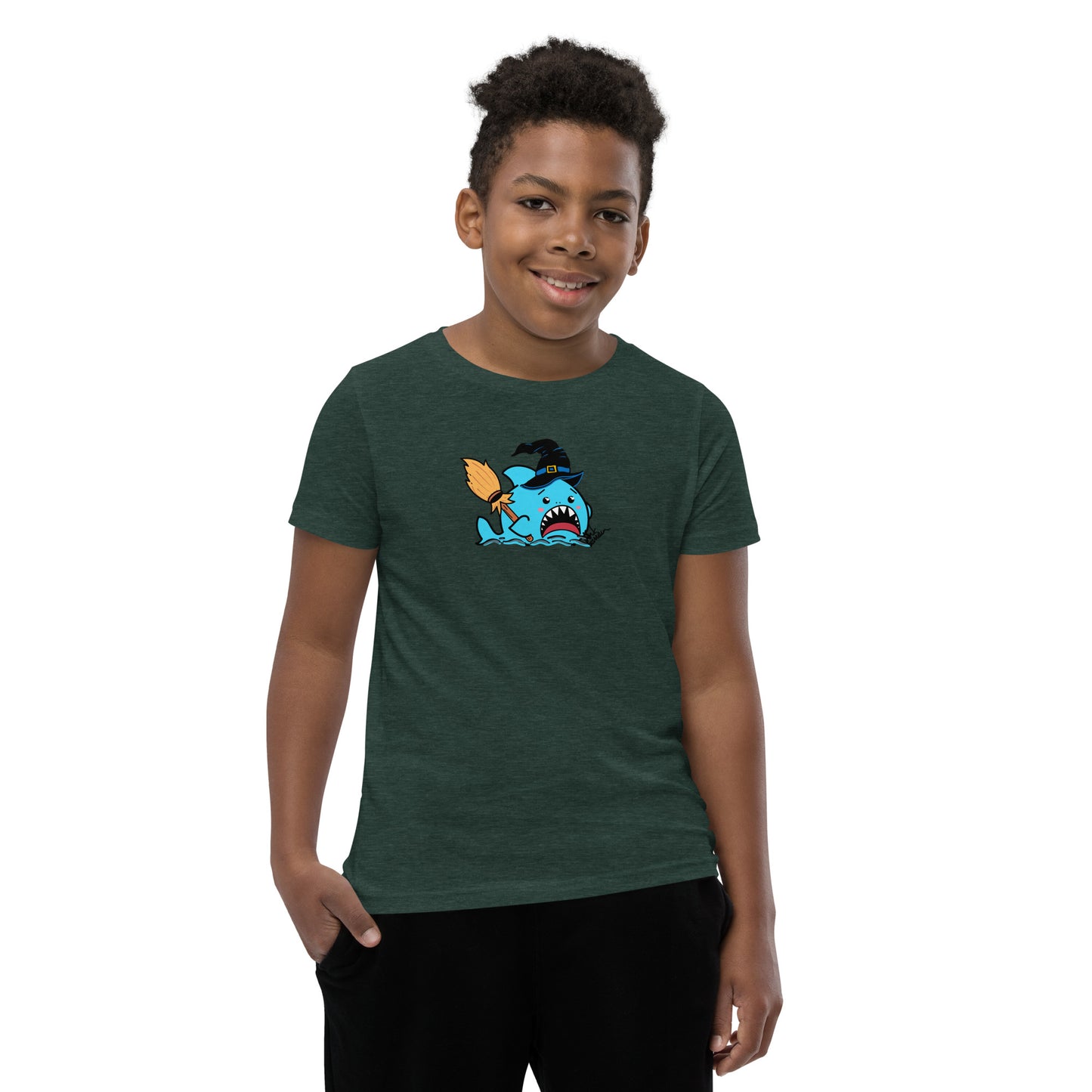 Halloween Sharks- Witch Shark Genderless Youth Short Sleeve T-Shirt