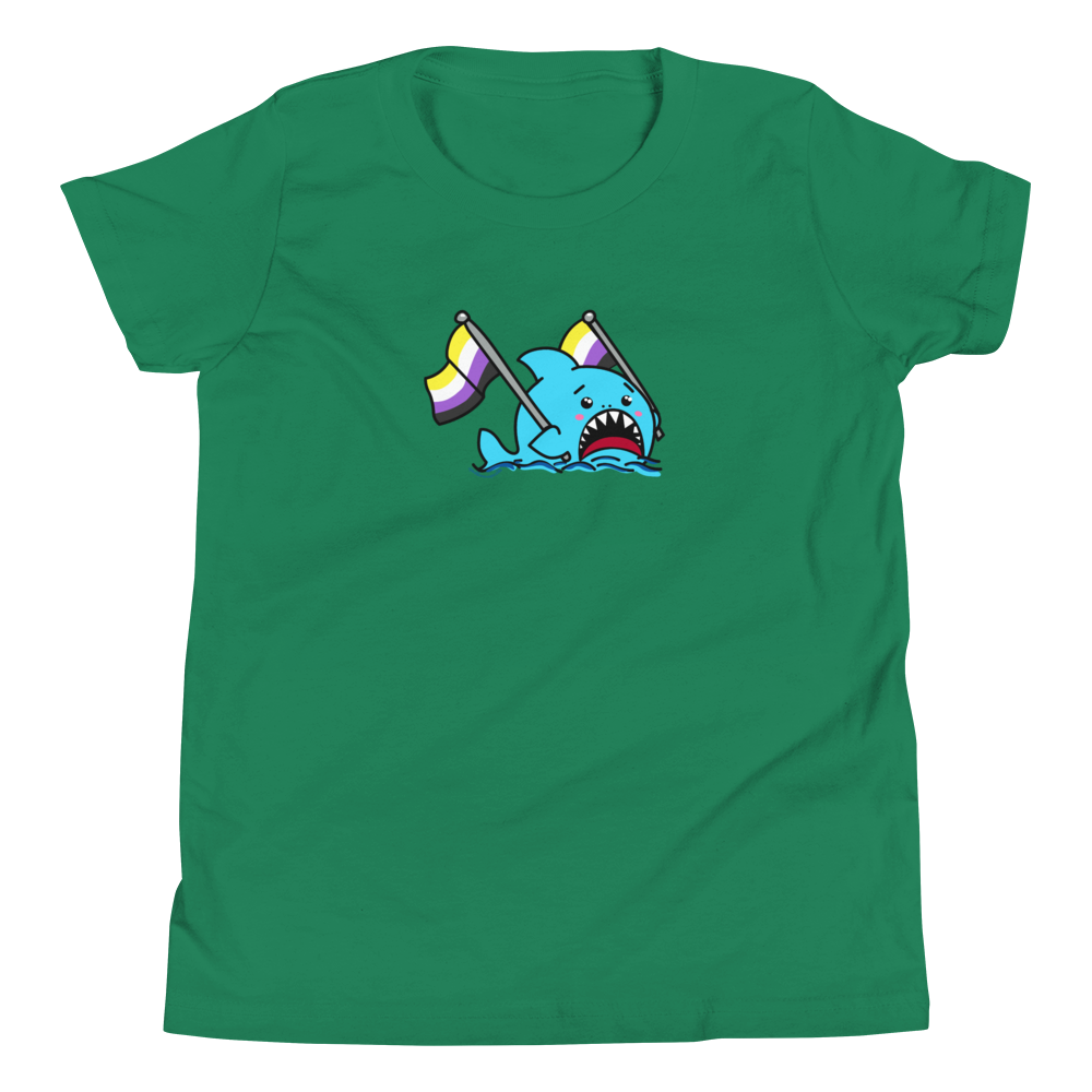 Anxious Shark Celebrates Pride! Non-Binary Flag- Genderless Youth Short Sleeve T-Shirt