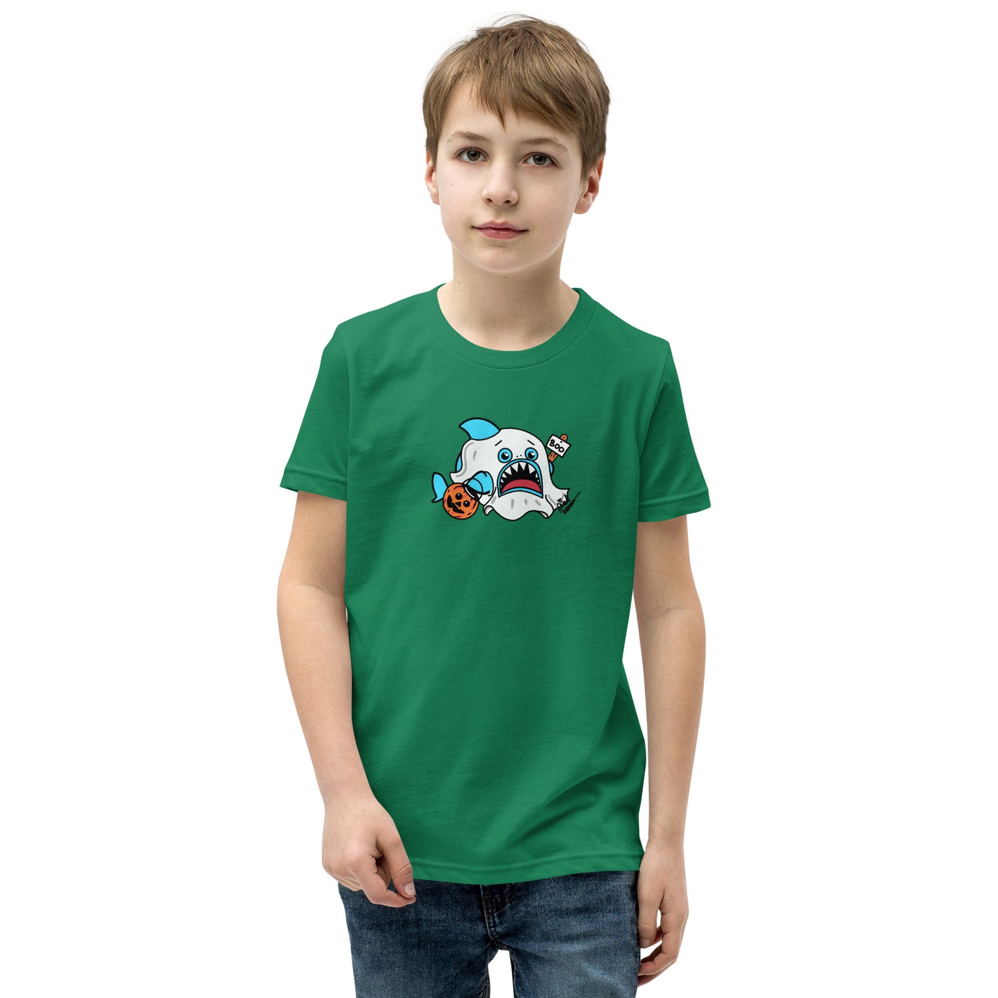 Halloween Sharks- Ghost Shark Genderless Youth Short Sleeve T-Shirt
