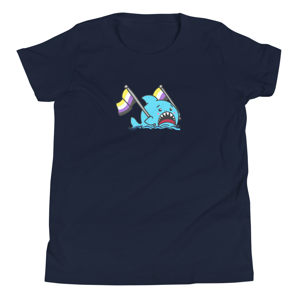 Anxious Shark Celebrates Pride! Non-Binary Flag- Genderless Youth Short Sleeve T-Shirt