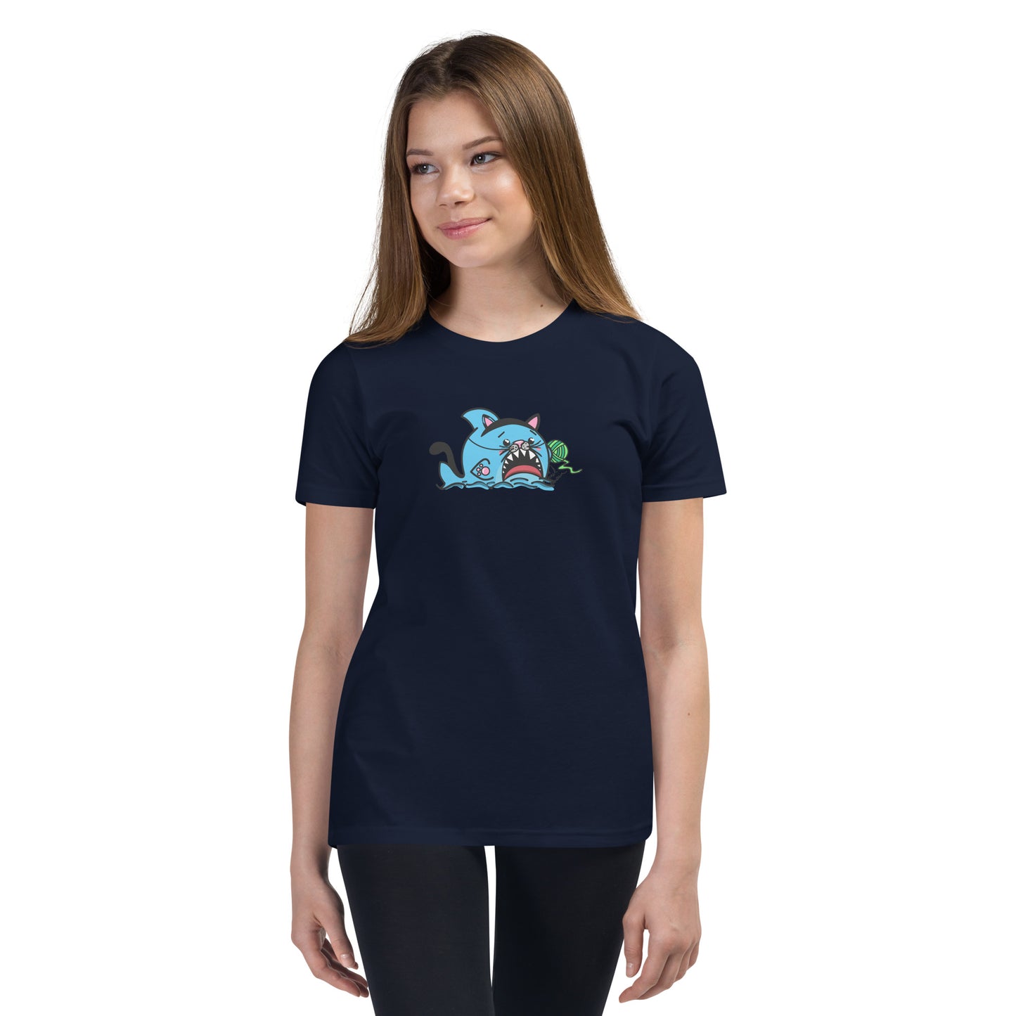 Halloween Sharks- Kitty Shark Genderless Youth Short Sleeve T-Shirt