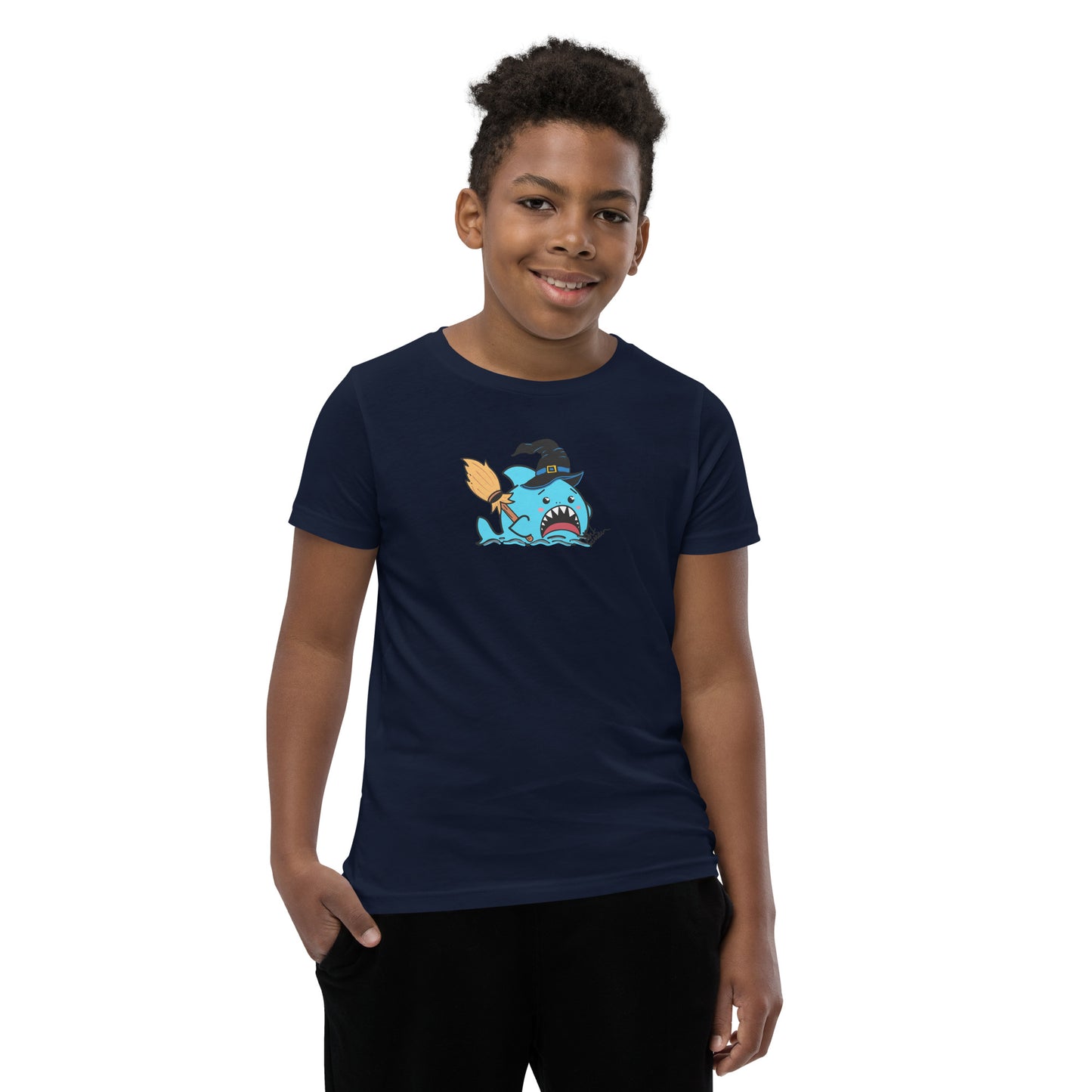 Halloween Sharks- Witch Shark Genderless Youth Short Sleeve T-Shirt
