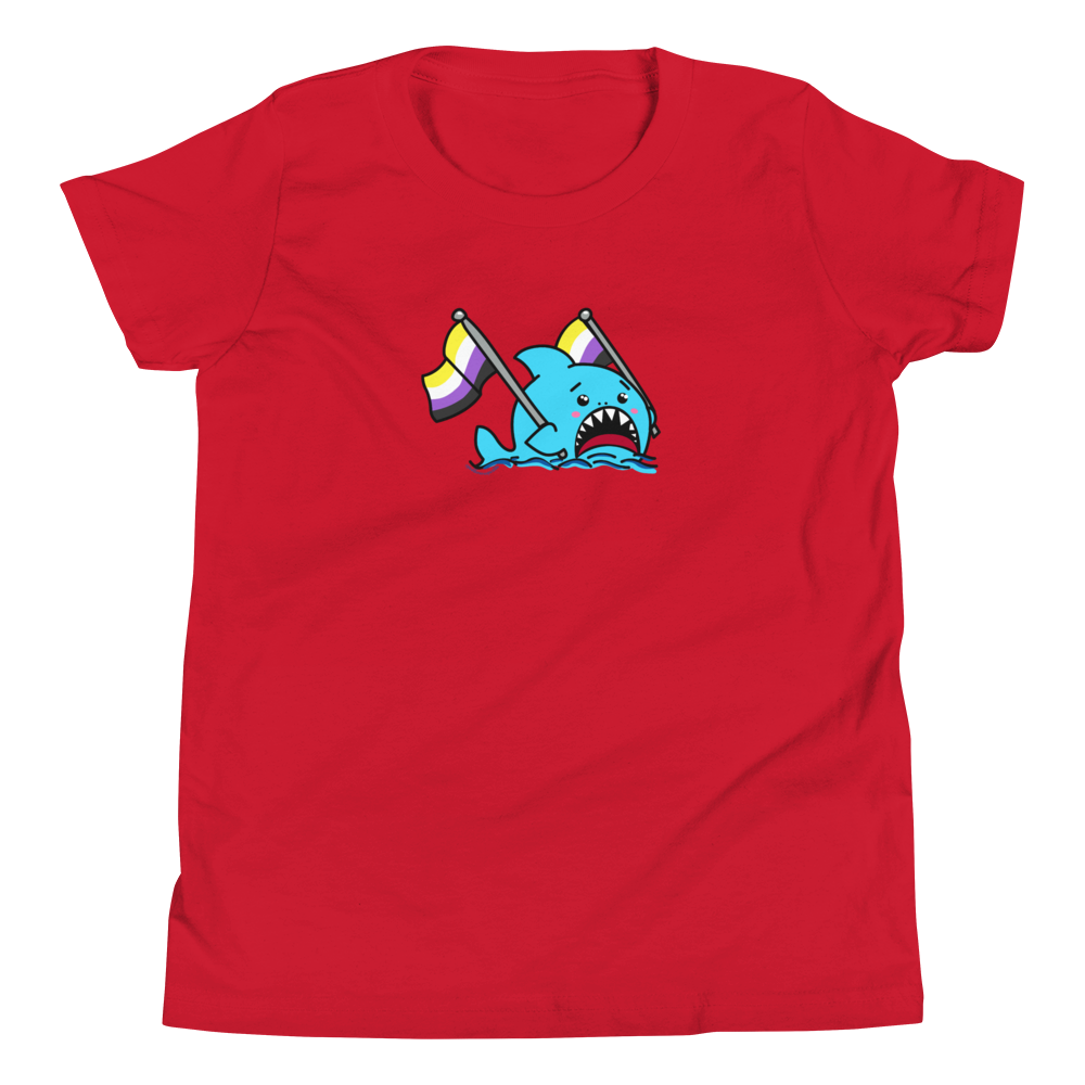 Anxious Shark Celebrates Pride! Non-Binary Flag- Genderless Youth Short Sleeve T-Shirt