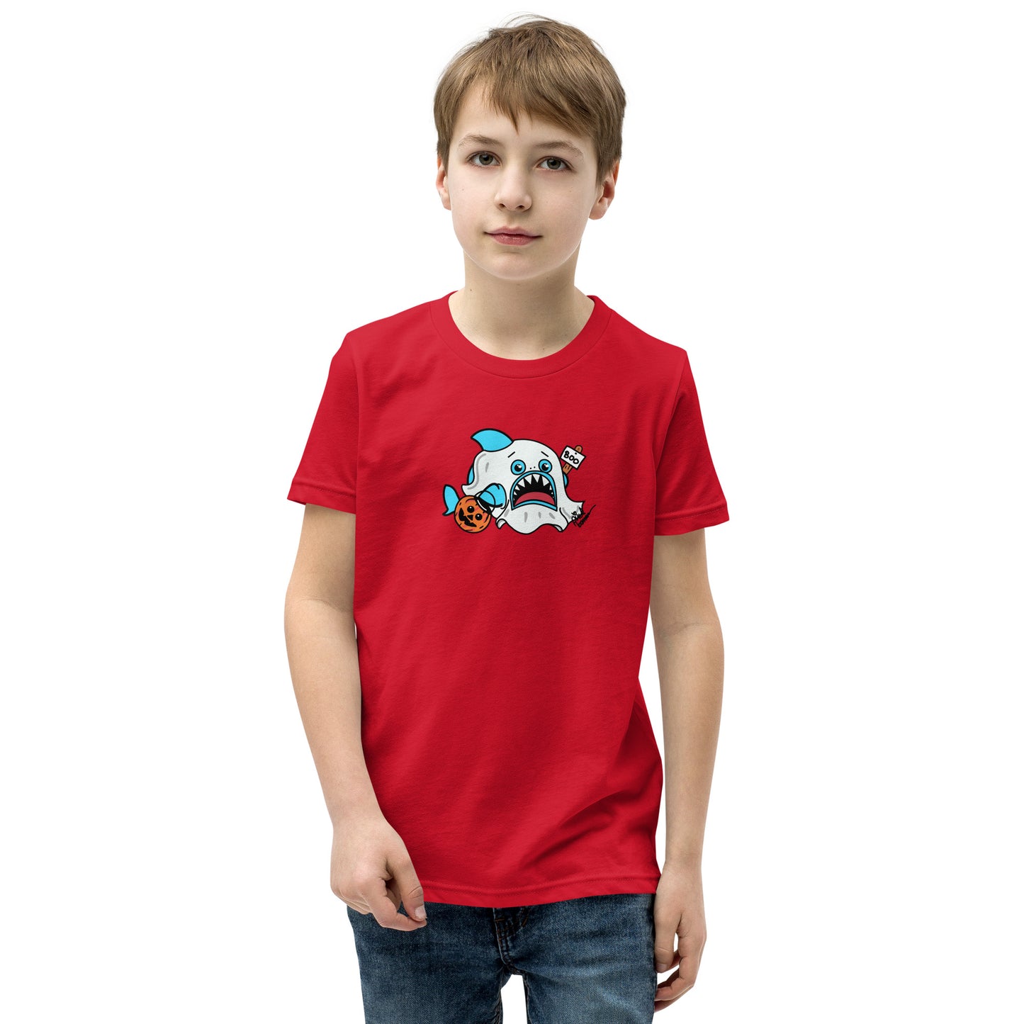 Halloween Sharks- Ghost Shark Genderless Youth Short Sleeve T-Shirt