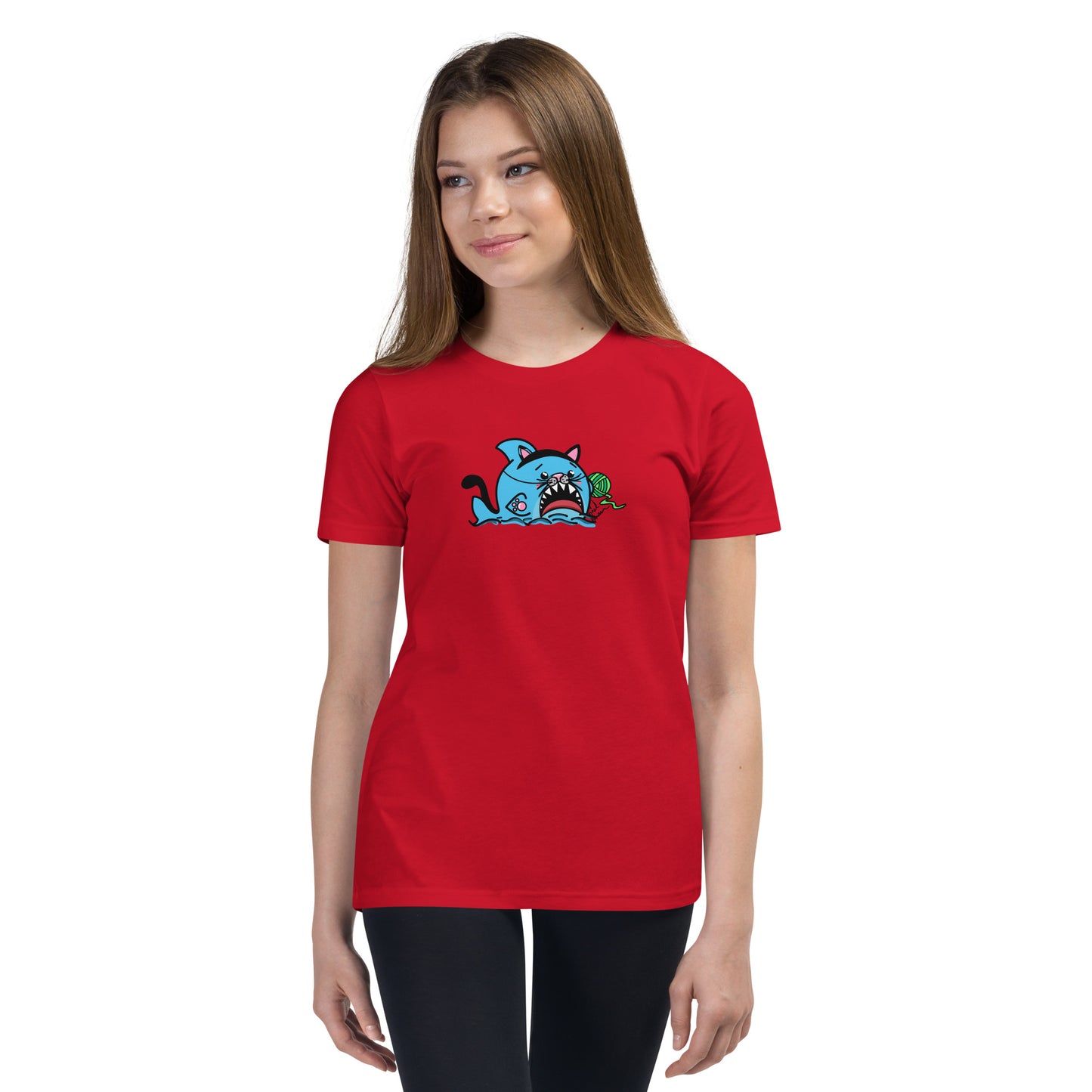 Halloween Sharks- Kitty Shark Genderless Youth Short Sleeve T-Shirt