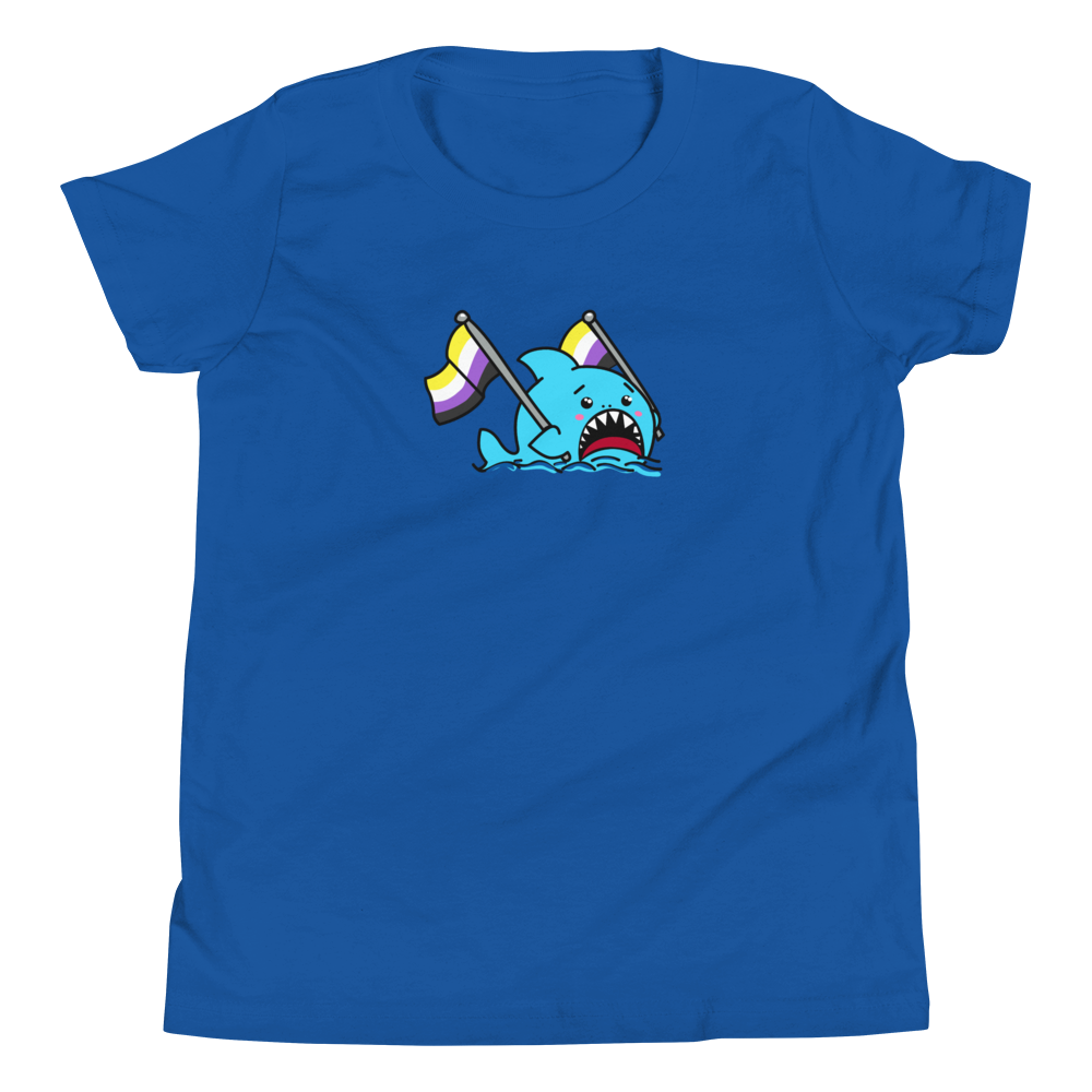 Anxious Shark Celebrates Pride! Non-Binary Flag- Genderless Youth Short Sleeve T-Shirt
