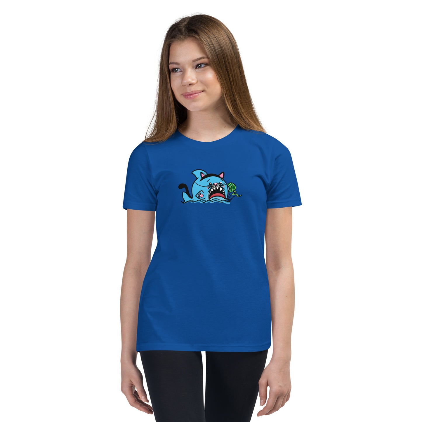 Halloween Sharks- Kitty Shark Genderless Youth Short Sleeve T-Shirt