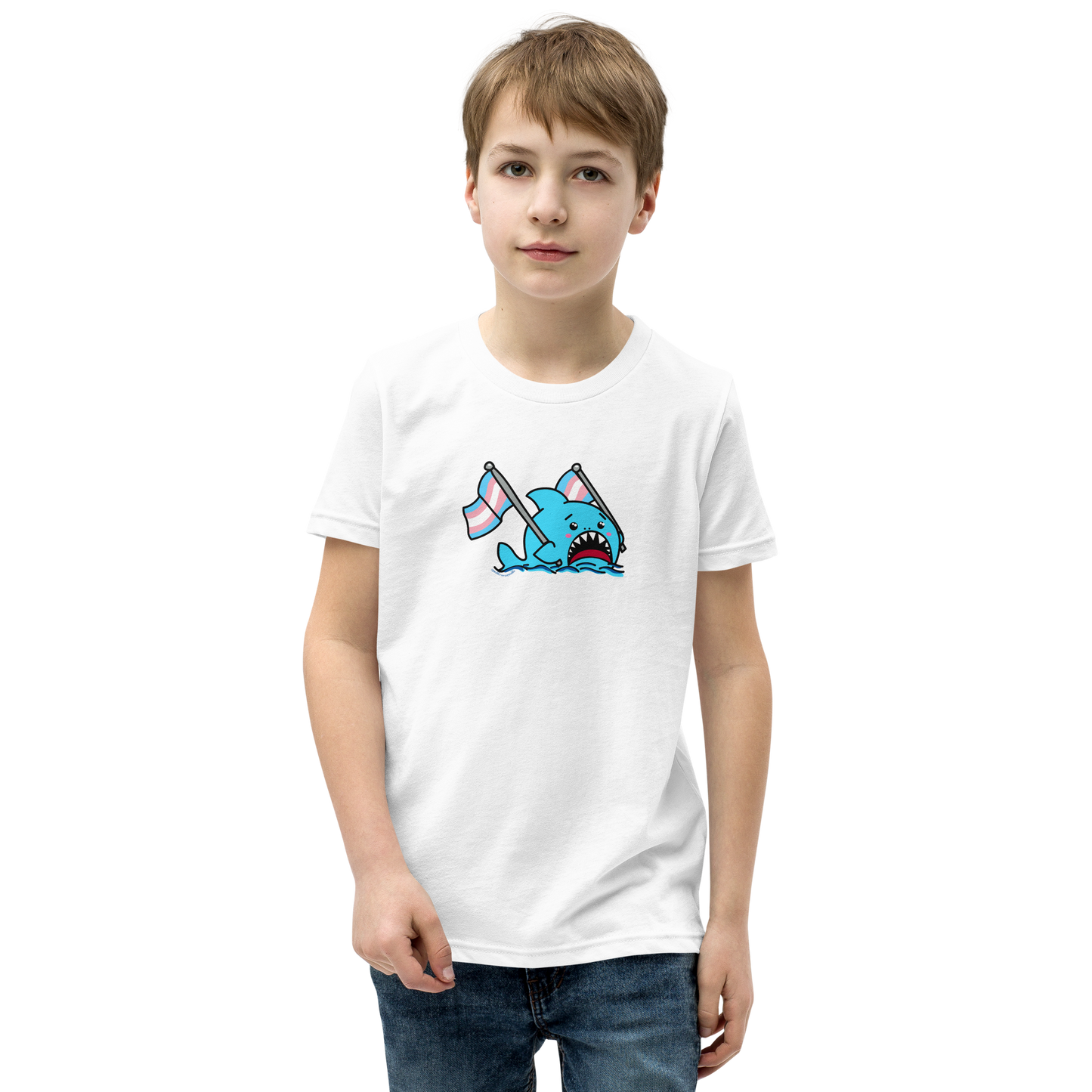 Anxious Shark Celebrates Pride! Trans Flag-Youth Short Sleeve T-Shirt