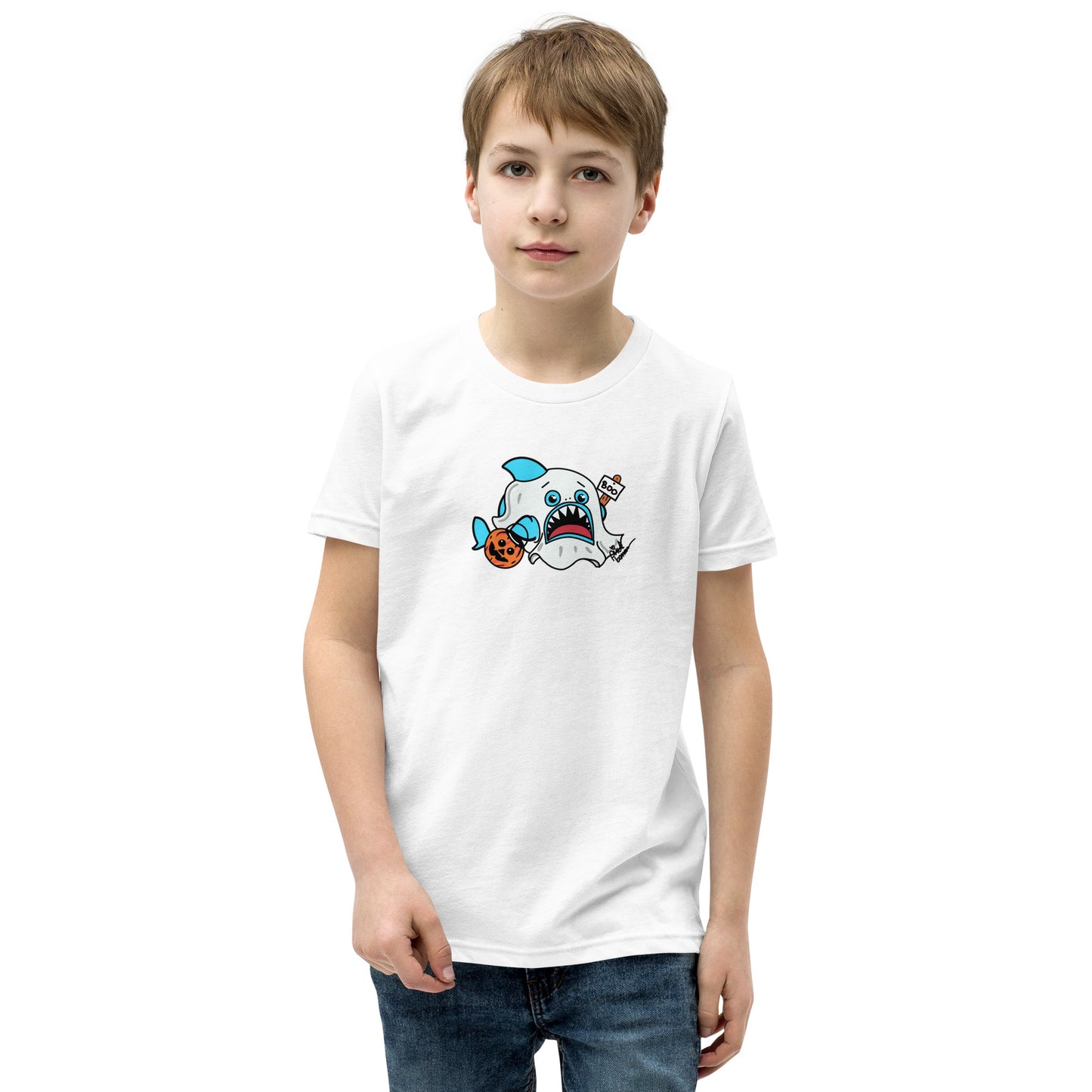 Halloween Sharks- Ghost Shark Genderless Youth Short Sleeve T-Shirt