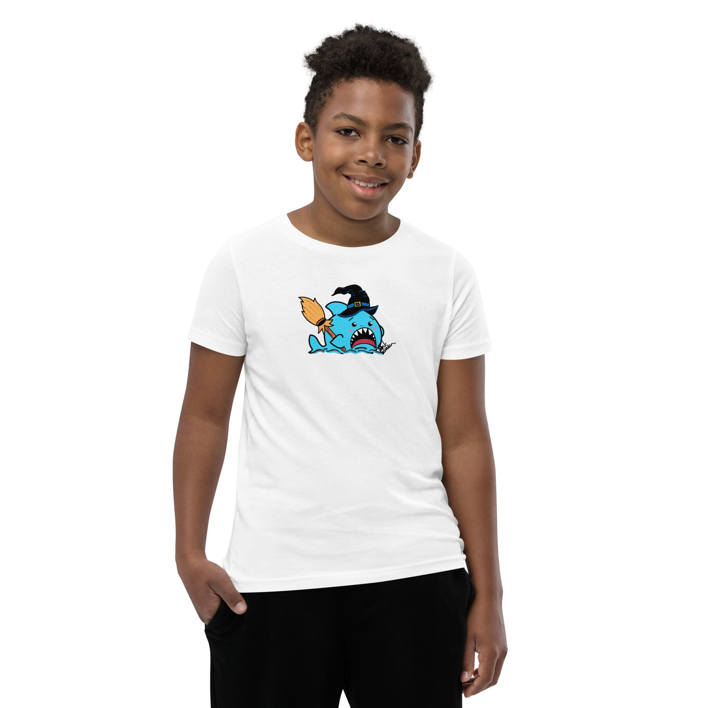 Halloween Sharks- Witch Shark Genderless Youth Short Sleeve T-Shirt